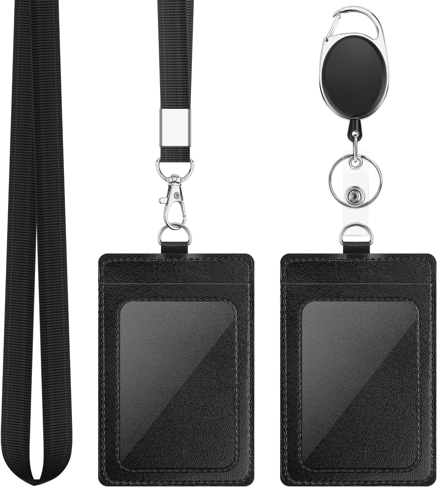 DUPENCD 2 Pack Badge Holders, Vertical PU Leather ID Badge Card Holder with Detachable Neck Lanyard Strap and Retractable Badge Reel ID Card Holders Set, Detachable Keychain, Cruise Ship Cards Holder