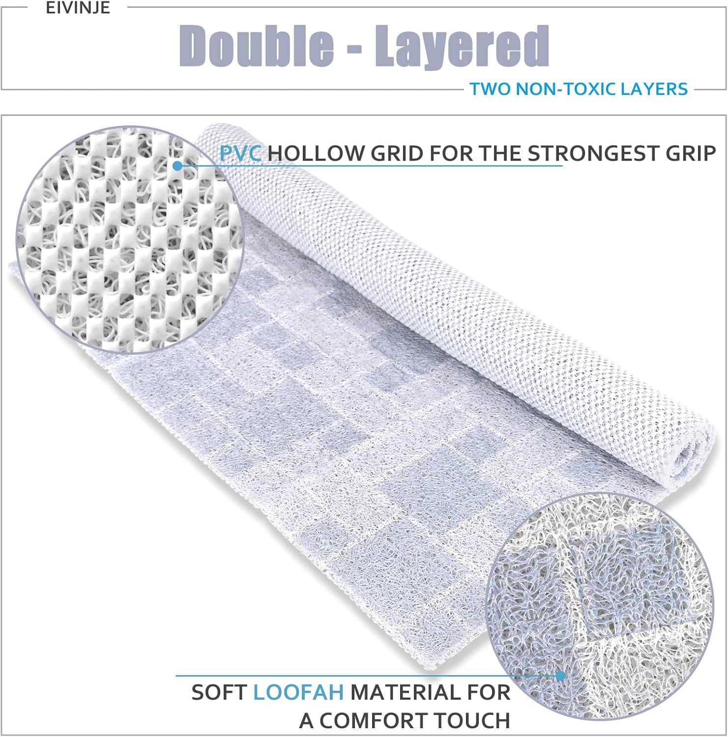 Square Shower Mat 24x24 Inch Non Slip Bath Mat for Inside Shower Loofah Shower Mat for Elderly Soft Textured Foot Massage Pad Bathroom Floor Mat for Wet Area, Without Suction Cups, Quick Drying - Image 7