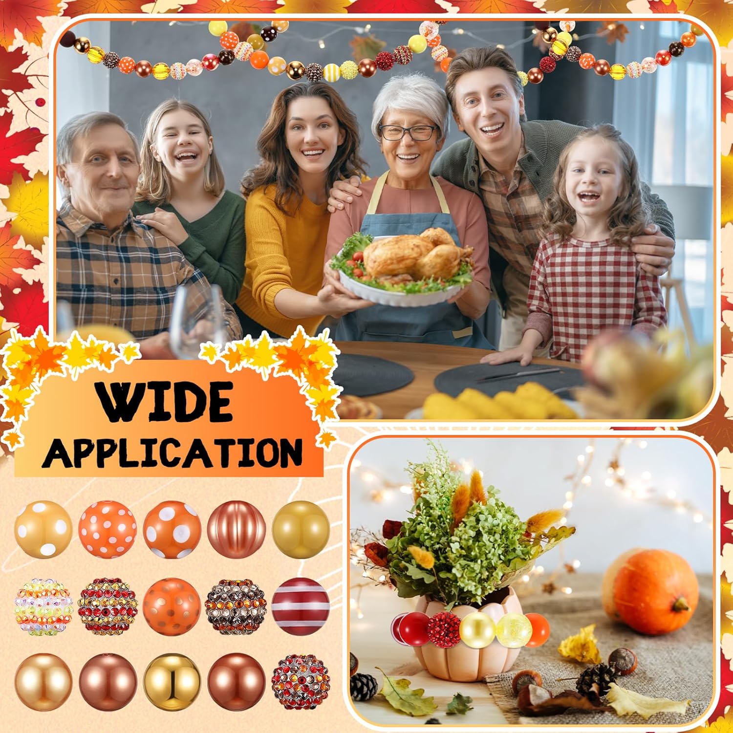 100 Pcs 20mm Rhinestone Bubblegum Beads for Pens Mixed Crystal Resin Chunky Beads for DIY Craft Keychain Necklace Bracelet Jewelry Making(Autumn Color) - Image 6