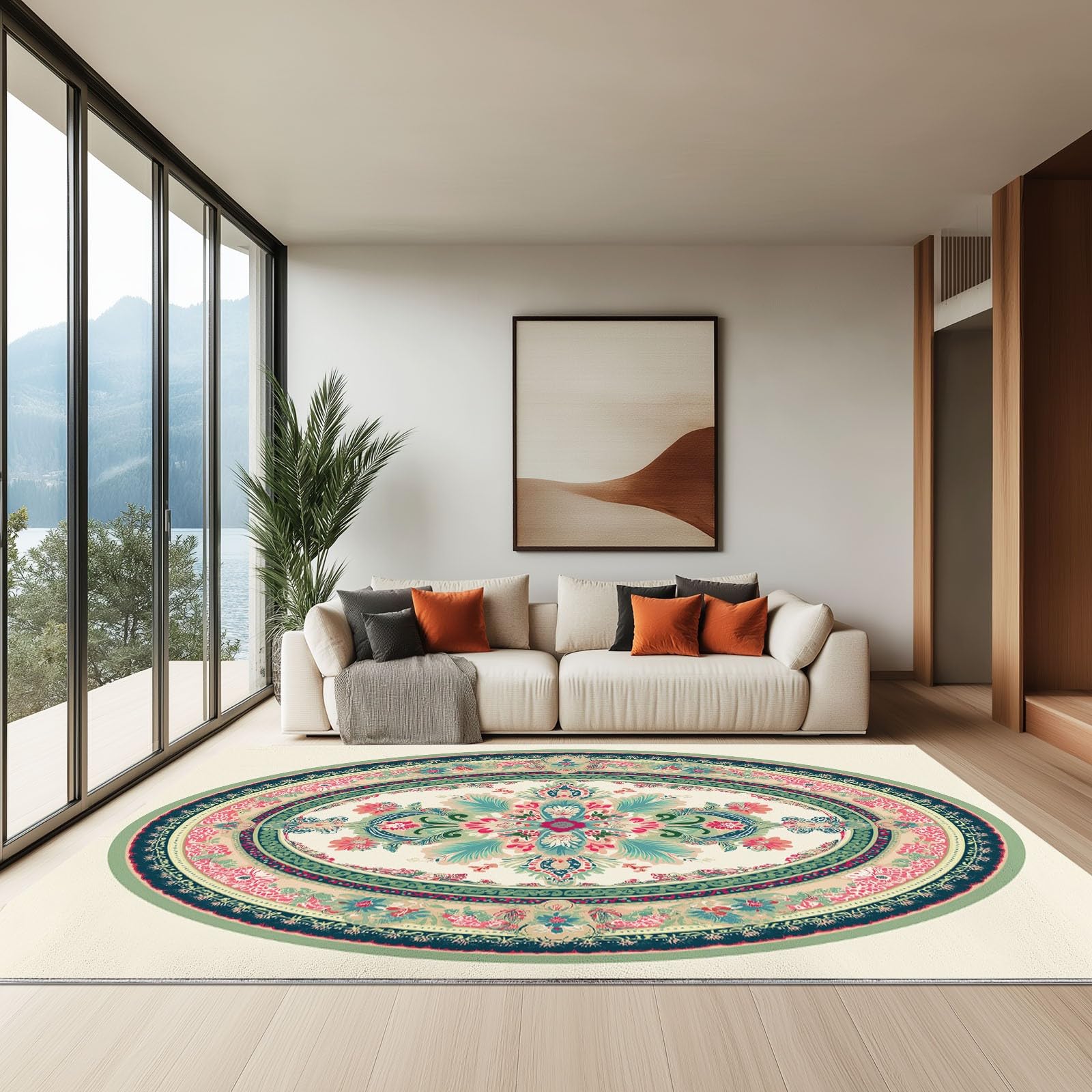 Generico Area Tappeto Soggiorno, Retrò Forma Ovale Motivo Paisley Tappeti Lavabile in Lavatrice Morbido Pile Sala Bambino Cameretta da letto Home Decor Tappeto antiscivolo 100 x 150 cm, Crema