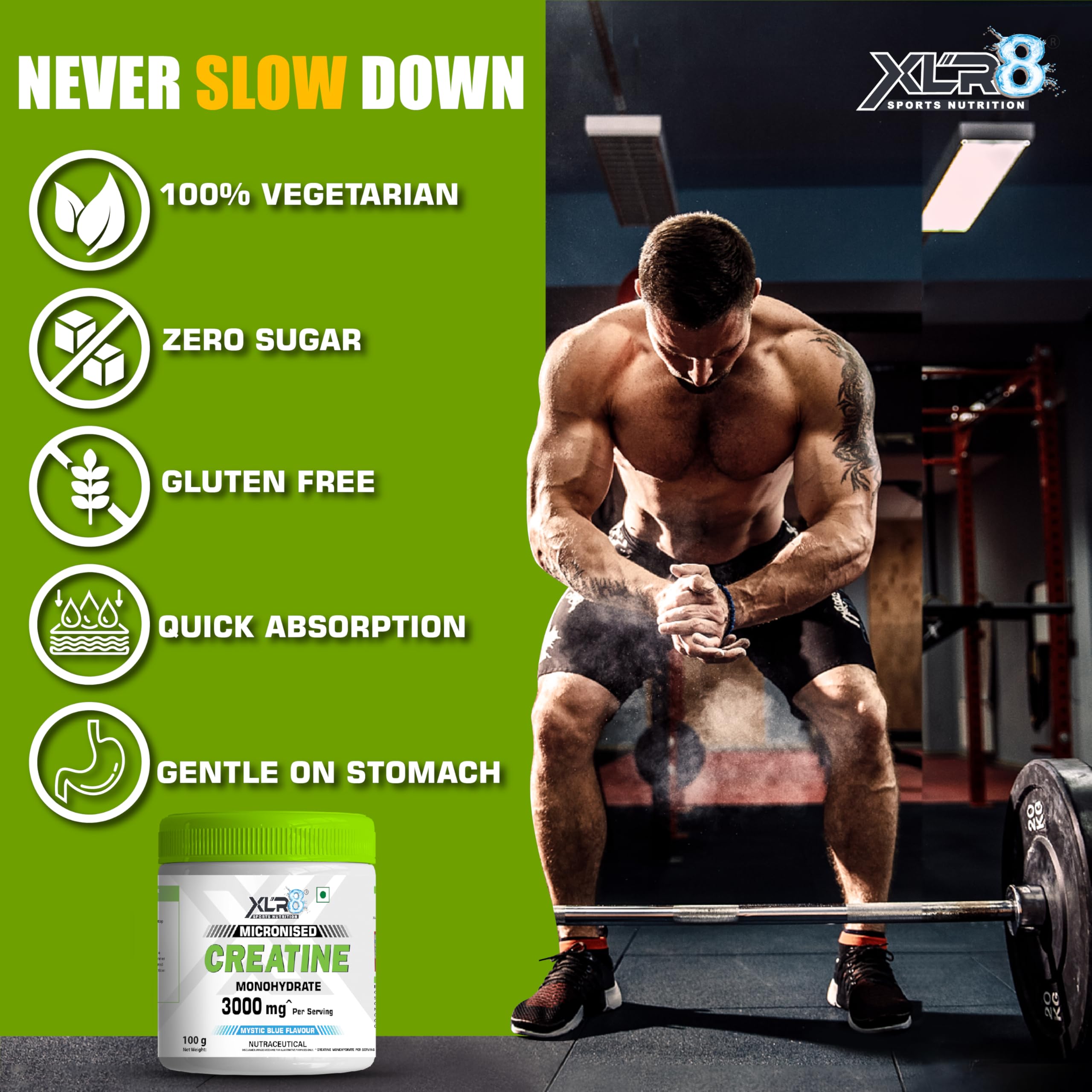 XLR8 Creatine Monohydrate Powder Micronized | Mystic Blue, 100g with Isotonic Energy Drink, Electrolyte Powder (Assorted, 60g) | Pre & Post Workout Supplement | Muscle Growth & Extended Workouts 4