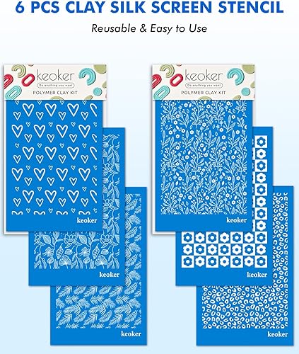 Miniatura 8 de KEOKER Plantillas de pantalla de seda para arcilla polimérica, kit de impresión de serigrafía reutilizable, para impresión en arcilla y otras joyas,