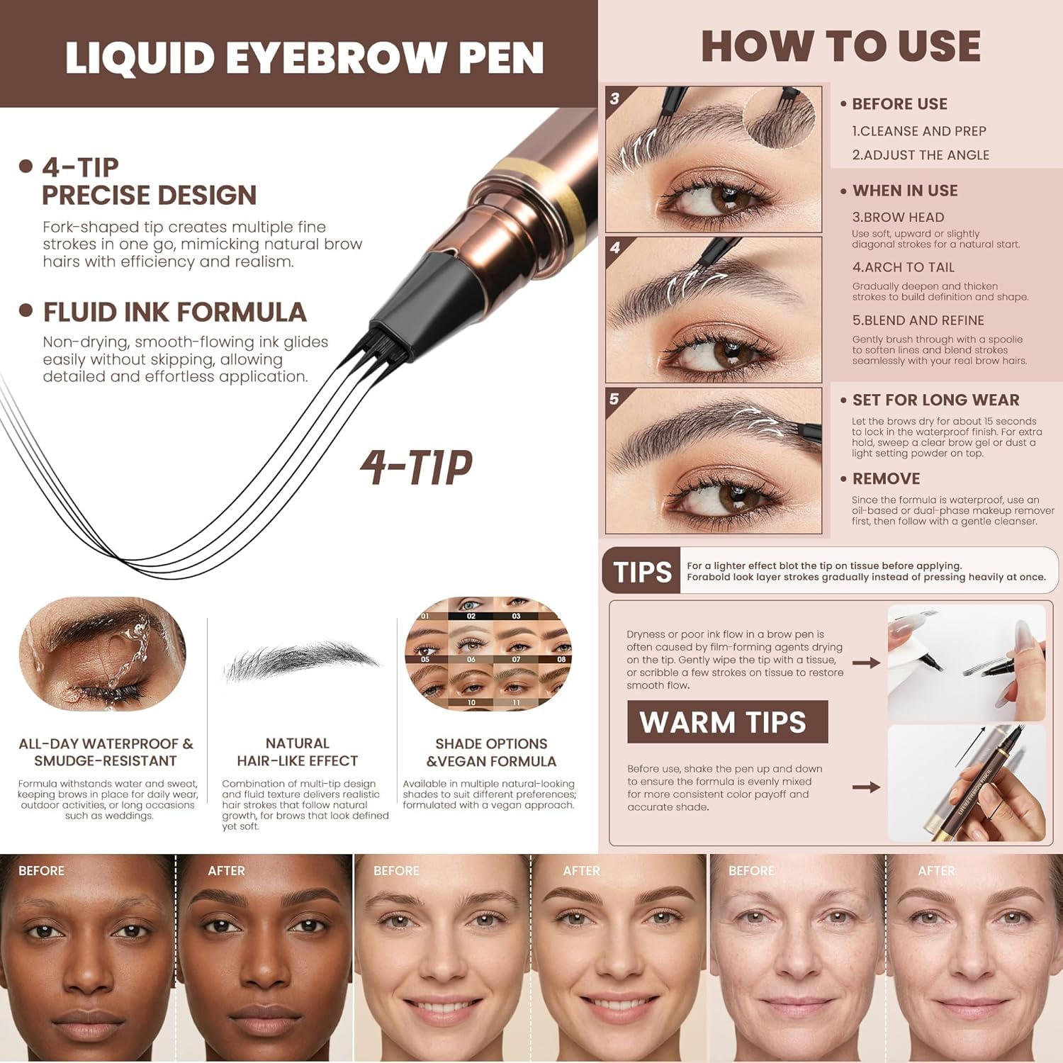 Waterproof Eyebrow Pen - Natural Brows, 2 Pack -2