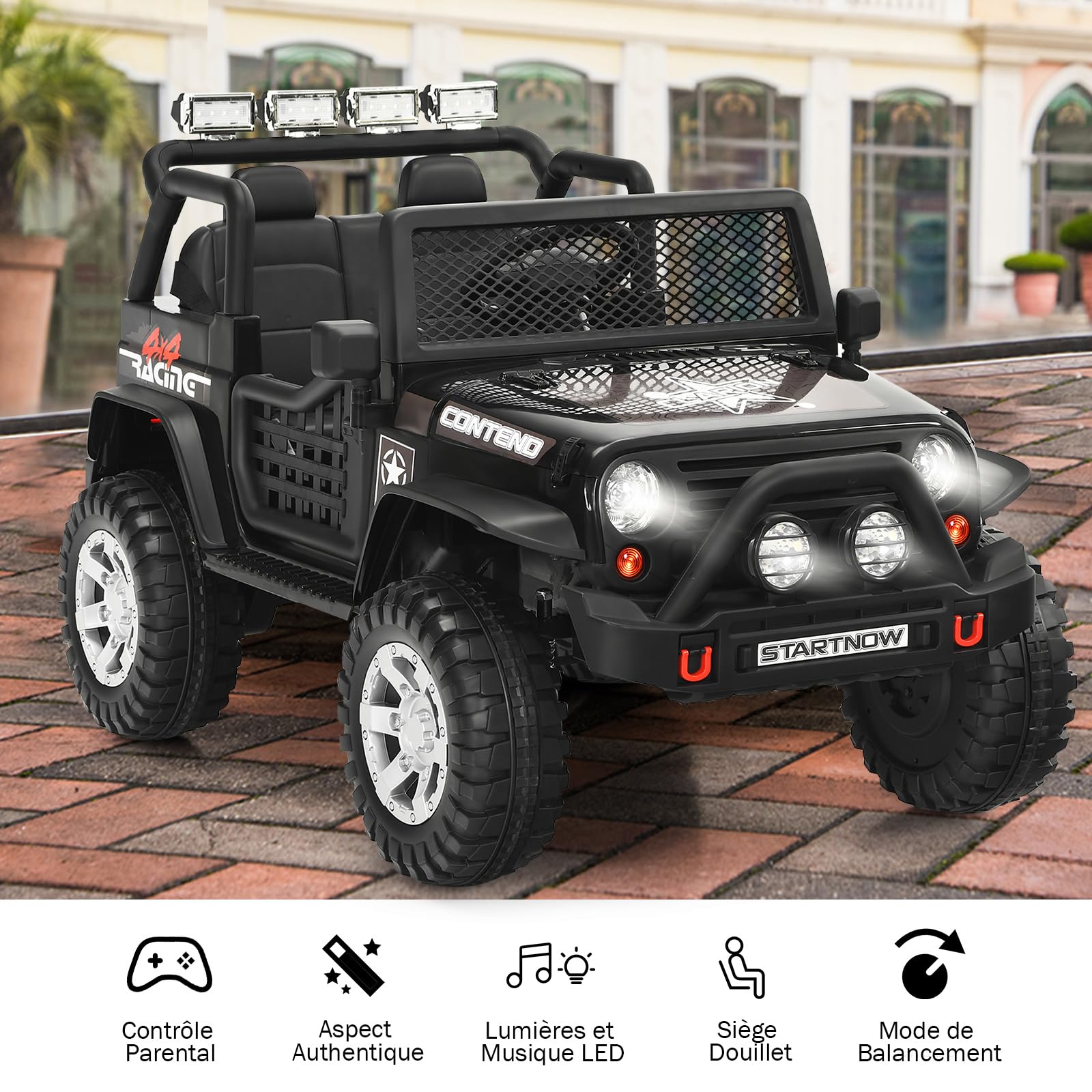 COSTWAY 12V Voiture Électrique Enfant avec Télécommande 2,4G, Véhicule Électrique avec Lumières LED & Musique & Klaxon, Démarrage Lent, 3 Vitesses, Charge 50kg pour Enfant de 3 Ans+ (Noir)
