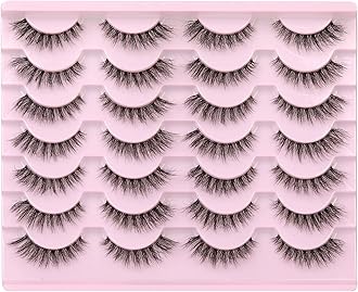 Newcally Lashes False Eyelashes Natural Look Lashes Mink Wispy 3D Volume Fake Eyelashes 5D Strip Cat Eye Lashes Pack Clear Lash Band Individual Eyelash 14 Pairs