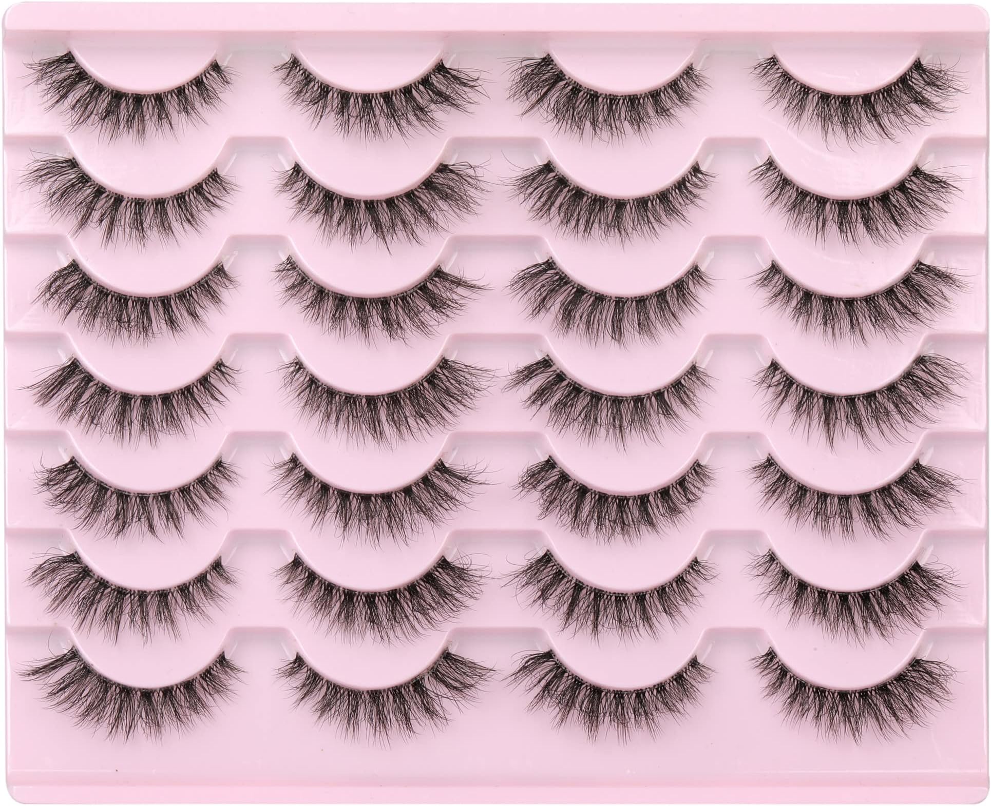 Newcally Lashes False Eyelashes Natural Look Lashes Wispy Fluffy Volume Fake Eyelashes 5D Strip Cat Eye Lashes Pack Clear Lash Band Individual Eyelash 14 Pairs