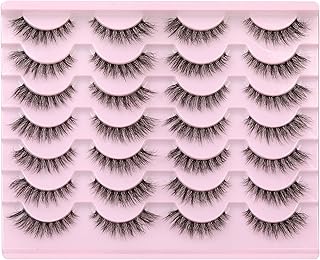Newcally Lashes False Eyelashes Natural Look Lashes Mink Wispy Fluffy Volume Fake Eyelashes 5D Strip Cat Eye Lashes Pack Clear Lash Band Individual Eyelash 14 Pairs