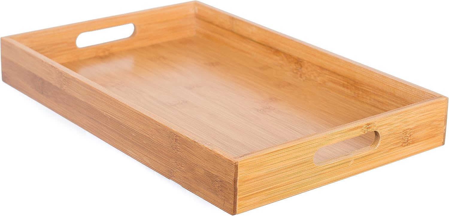 BirdRock Home 3 pc Bamboo Breakfast Bed Trays (Squared) - Cut Out Handles - Set of 3 - Bamboo - Nesting