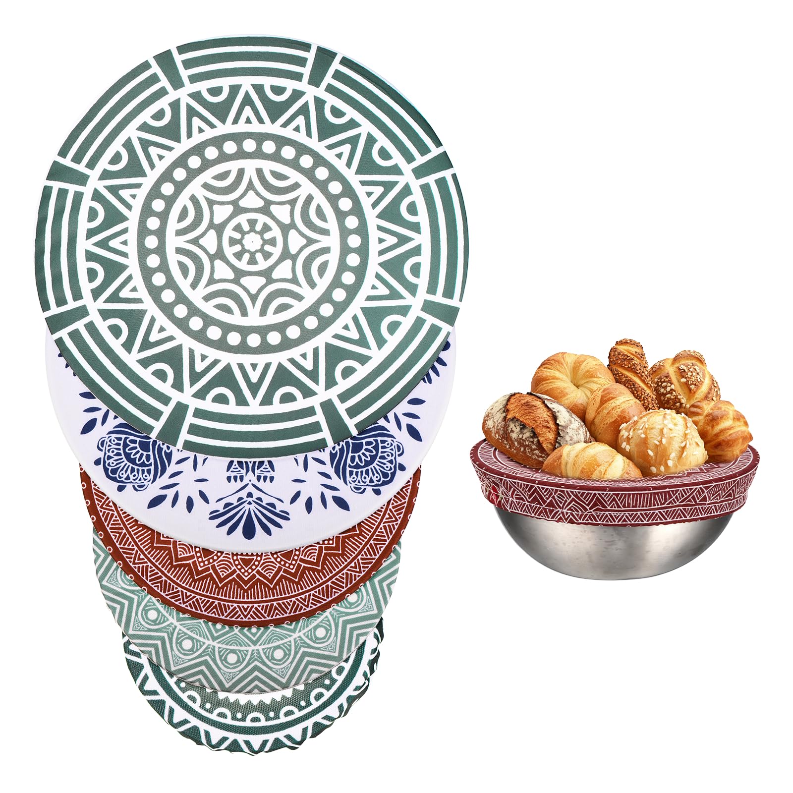sourcing map 5 Pack Reusable Bowl Covers, Food Storage Bowl Covers in 5 Sizes Stretch Cloth Fabric Bread Sourdough Lids for Proofing Food Fruits Leftover, Blue White Porcelain Color