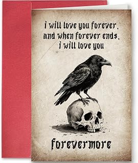 SuperShunhu Gothic Love Card, Halloween or Valentines Day Gift for Him Her, Raven & Skull Forevermore Card for Husband Wife, I Will Love You Forever When Forever Ends. I Will Love You Forevermore