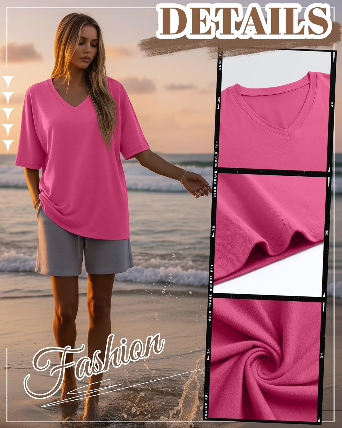 Huukeay Women's Oversized Cotton T-Shirts 3 Pack V Neck Loose Fit Casual Workout Tees Soft Short Sleeve Tops - Image 4