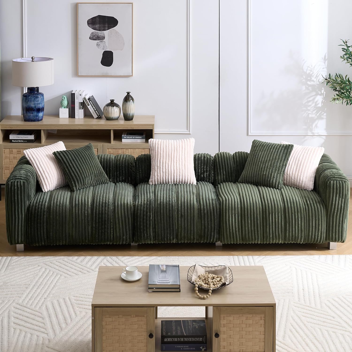 SZLIZCCC 80" Small Love Seat Couches, Plush Sofa Loveseat, Comfy Oversized Loveseat Sofa with 4 Soft Pillows for Living Room, Apartment (Green, 3 Seats)