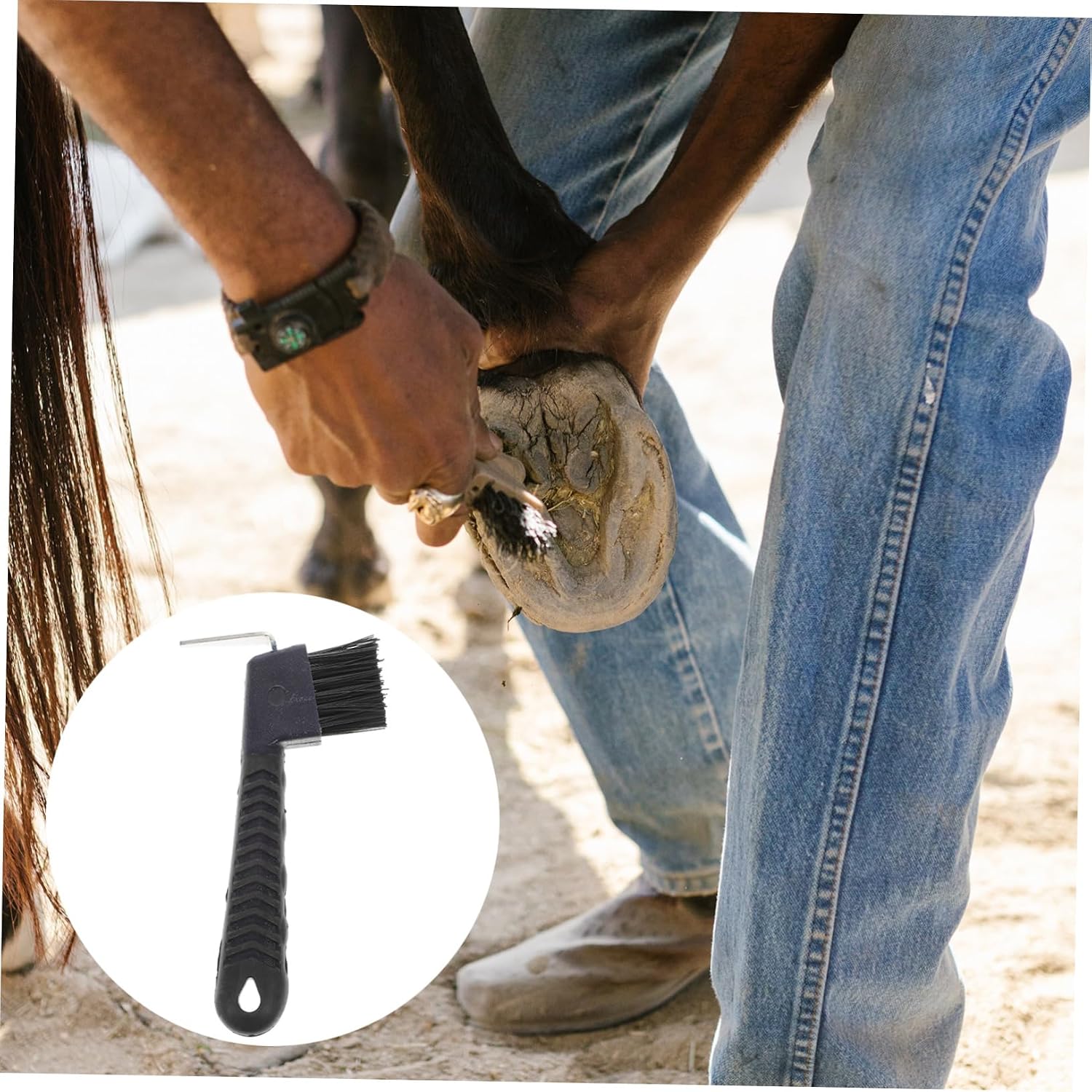 Horse Hoof Pick with Brush Premium Rubber Hoof Grooming Tool Essential Horse Care Equipment Random Color