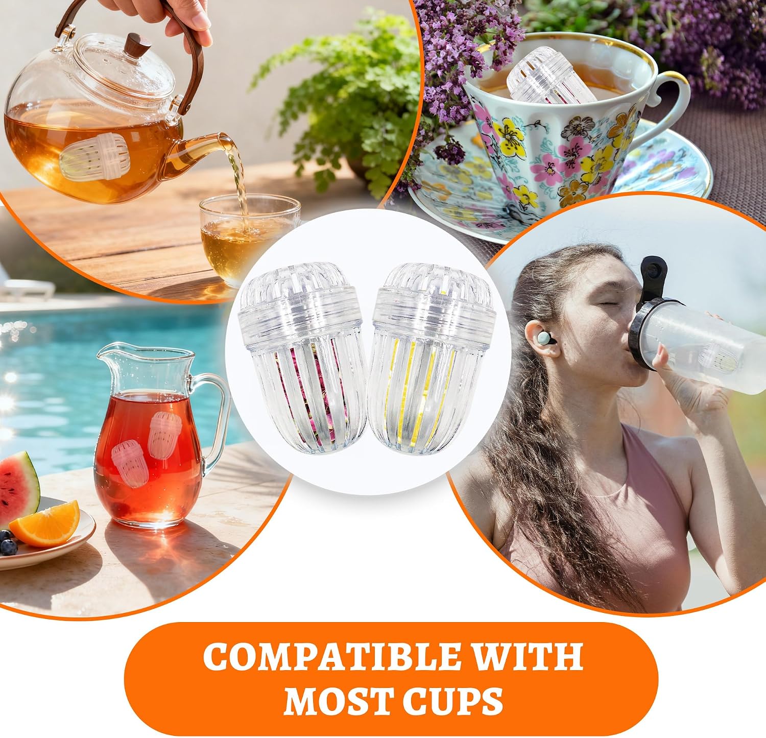 4 PCS Plastic Tea Infuser Ball, Clear Fruit Infuser Insert with Lid