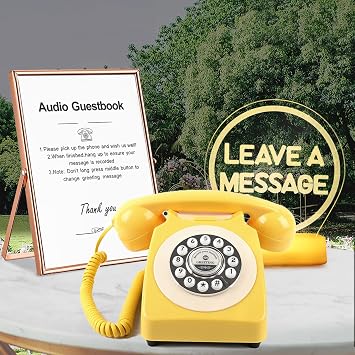 Audio GuestBook for Wedding Fashion with Free RGB LED Sign and Metal Photo Frame, Guest Book Telephone Record Customized Voice Message for Your Wedding Party Yellow