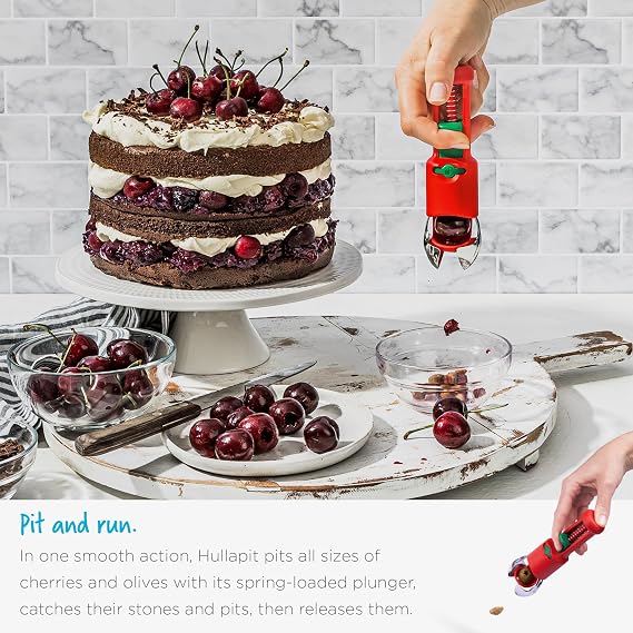 Dreamfarm Hullapit 3-in-1 Fast & Easy Strawberry Huller, Cherry Pitter & Olive Pitter - Red/Green