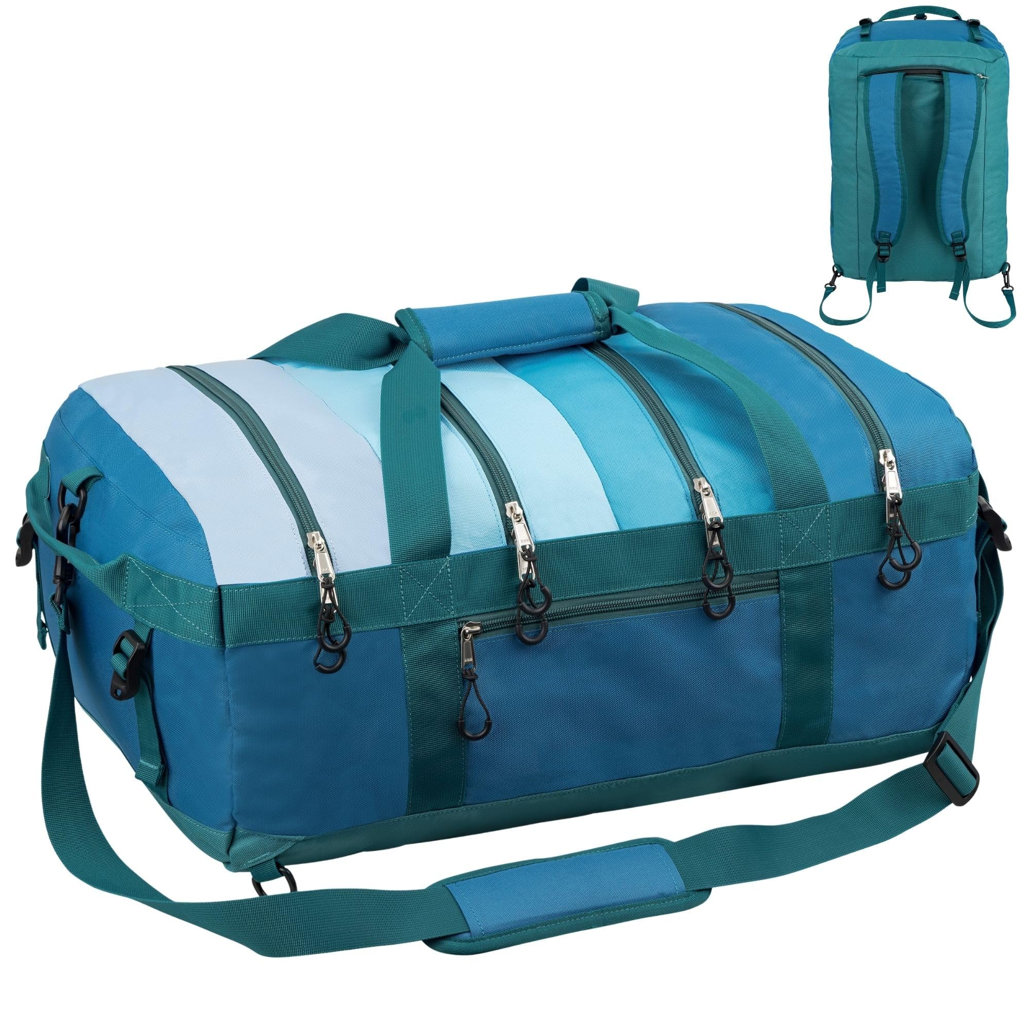 Rivello Sport- & Reisetasche mit Ordnungssystem - 55x35x20 cm Handgepäck - 4 getrennte Fächer - mit Rucksackfunktion - ideal für Urlaub, Sport & Familie - Blau-Türkis