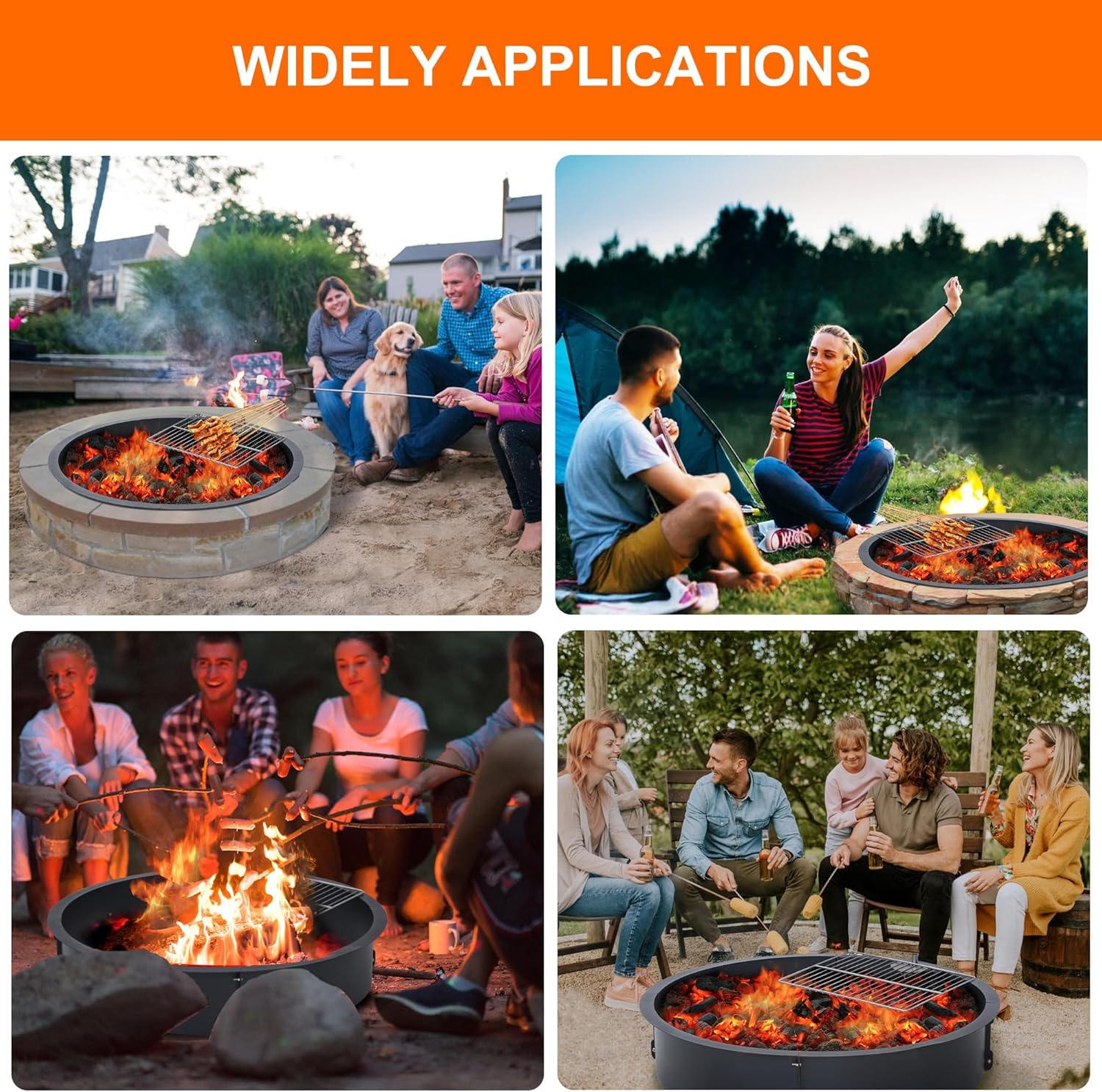 4 Piece Assembled Around Fire Pit, 36-40 Inch Diameter Firepits, Heavy Steel Firepit for Outdoor Park, Backyard