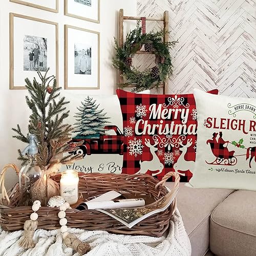 Miniatura 6 de Hlonon Christmas Pillow Covers 16 x 16 Inches Set of 4 - Xmas Series Cushion Cover Case Pillow Custom Zippered Square Pillowcase