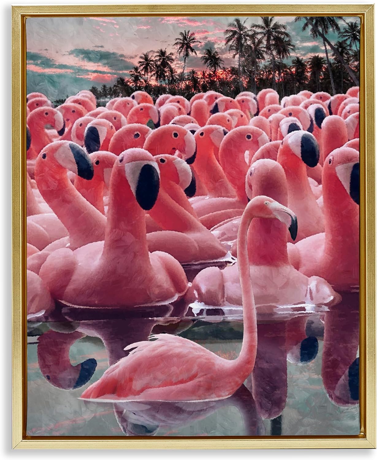 Stupell Industries Flamingo Among Floats Gold Floater Framed Canvas Wall Art Design by Ziwei Li, 25 x 31