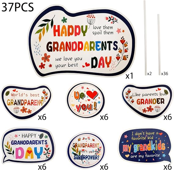 Happy Grandparents Day Cupcake Toppers Party Supplies Favors Decors, 37PCS