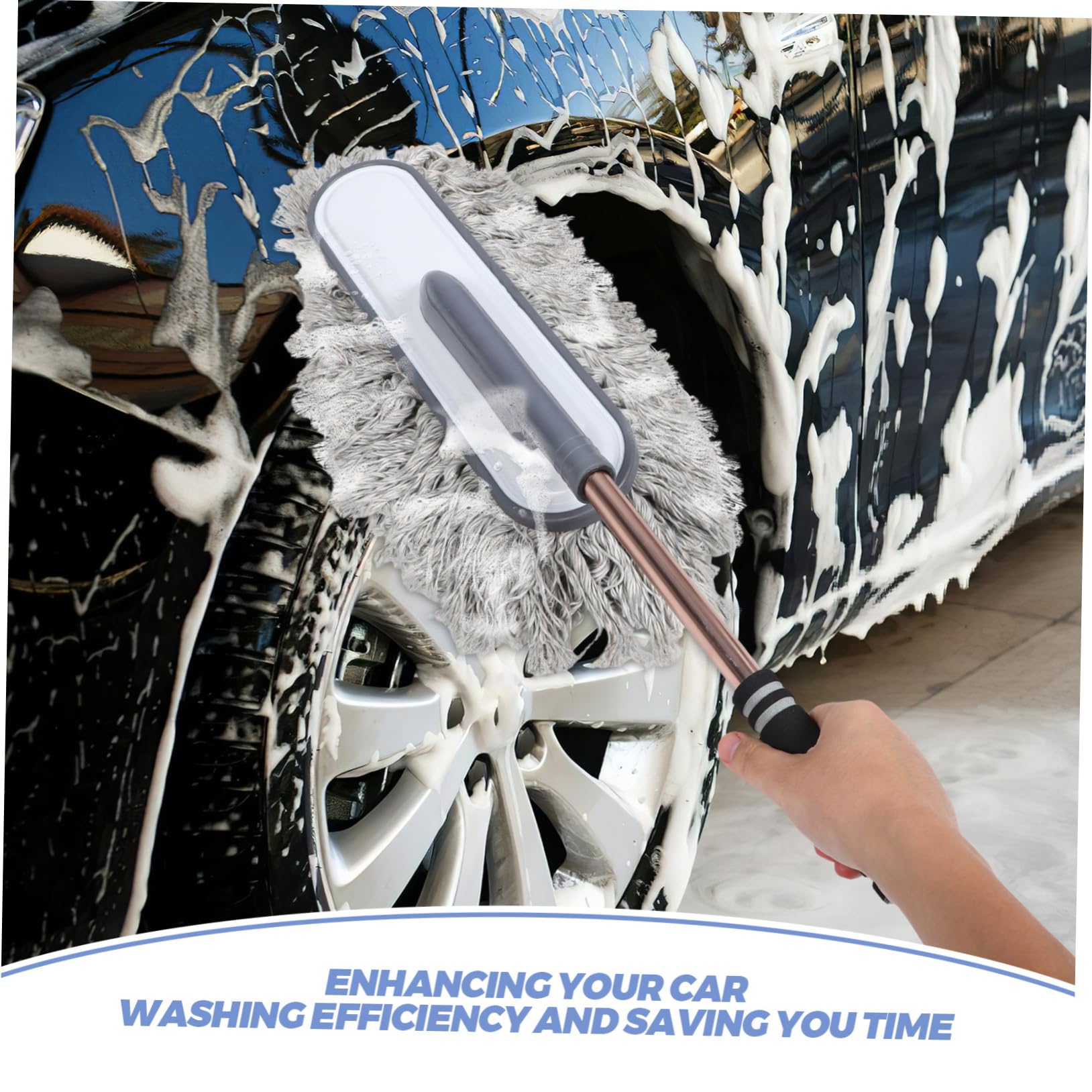 Cabilock Cepillo para Lavar Coche con Mango Telescópico, Limpieza Exterior sin Rayones para Uso Profesional