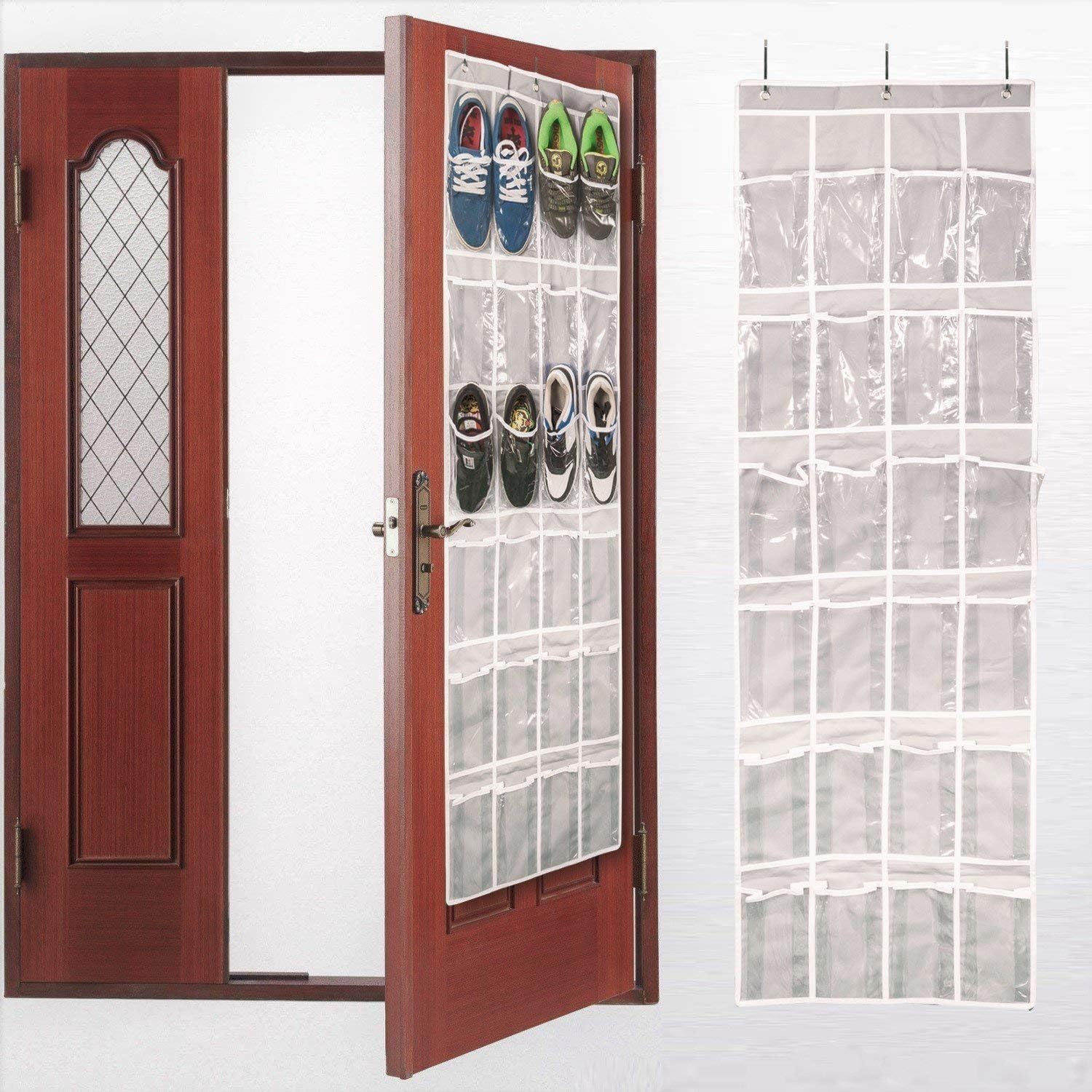 Over the Door Shoe Organizer - 24 Reinforced Pockets,64'' x 19''(gray).