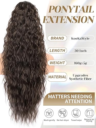 Miniatura 7 de KooKaStyle Extensión de cola de caballo de 30 pulgadas, extensiones de cabello sintético largo y rizado para mujer, extensiones de cabello sintético