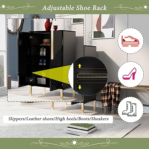 Vista 51 de RUNNA Organizador delgado de entrada con 2 cajones abatibles, armario de almacenamiento de zapatos con parte superior de vidrio templado con cajón