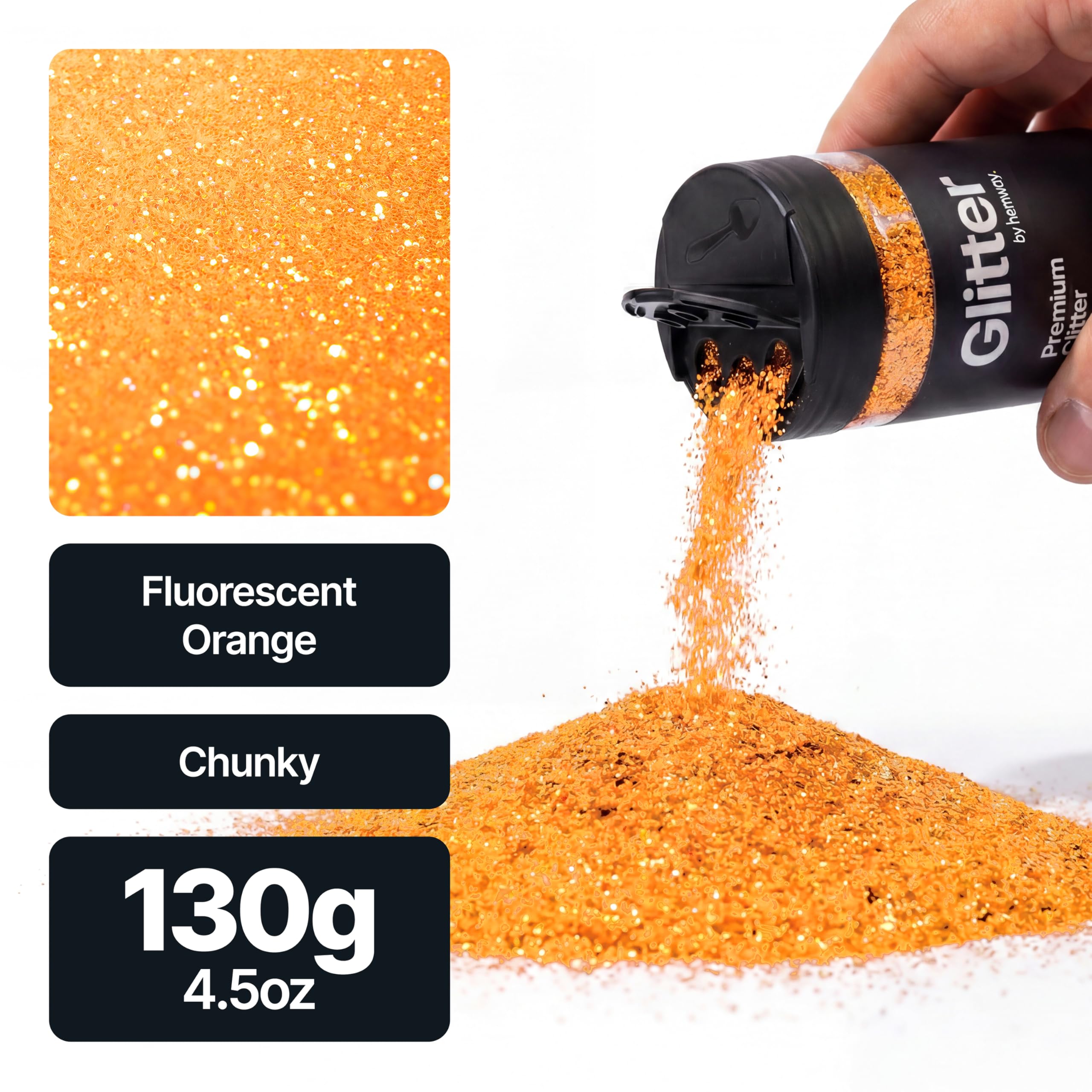 Hemway Arancione Fluorescente Porporina Chunky 130g/4.6oz Polvere Metallica Resina Artigianale Glitter Flake Paillettes per Bicchieri Epossidici, Capelli Viso Corpo Occhi Nail Art Festival