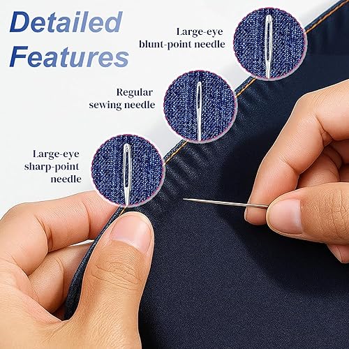 Miniatura 4 de Big Eye - Kit de agujas de coser de acero inoxidable de 37 piezas, agujas de coser portátiles, agujas de coser grandes, herramientas de reparación