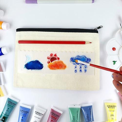 Vista 12 de Koolmox Bolsas de cosméticos a granel, 20 bolsas de maquillaje multiusos con cremallera, bolsa de lápices de lona, bolsa de lona beige a granel