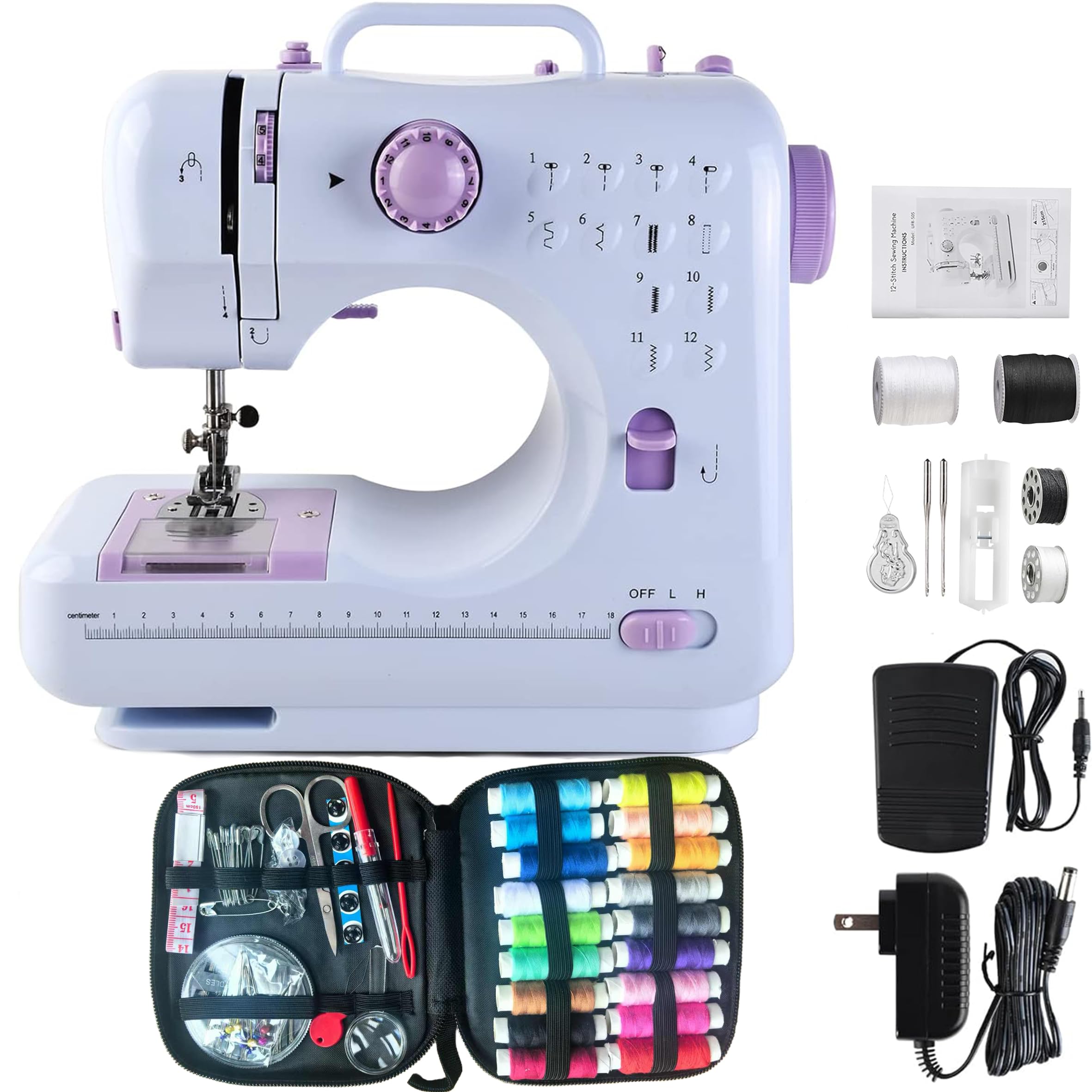 Sewing Machine for Beginners Electric Mini Sewing Machine 12 Built in Stitches 2 Speed with Foot Pedal With Basic Sewing Kit