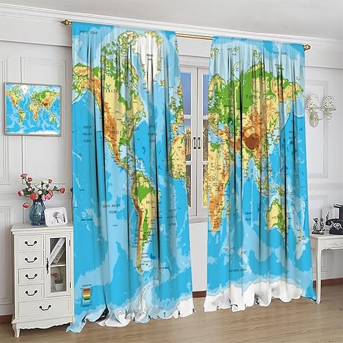 Miniatura 4 de Cortinas de mapa del mundo, mapa político del mundo con banderas de países del mundo, tela educativa nacional, tratamientos de ventana para niños y