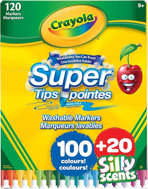 Crayola Super Conseils Set de marqueurs (120ct), Marqueurs lavables à point fin, l'enseignant doit avoir, retour à l'école fournitures pour les enfants & Adultes, fournitures d'art, âges 5+