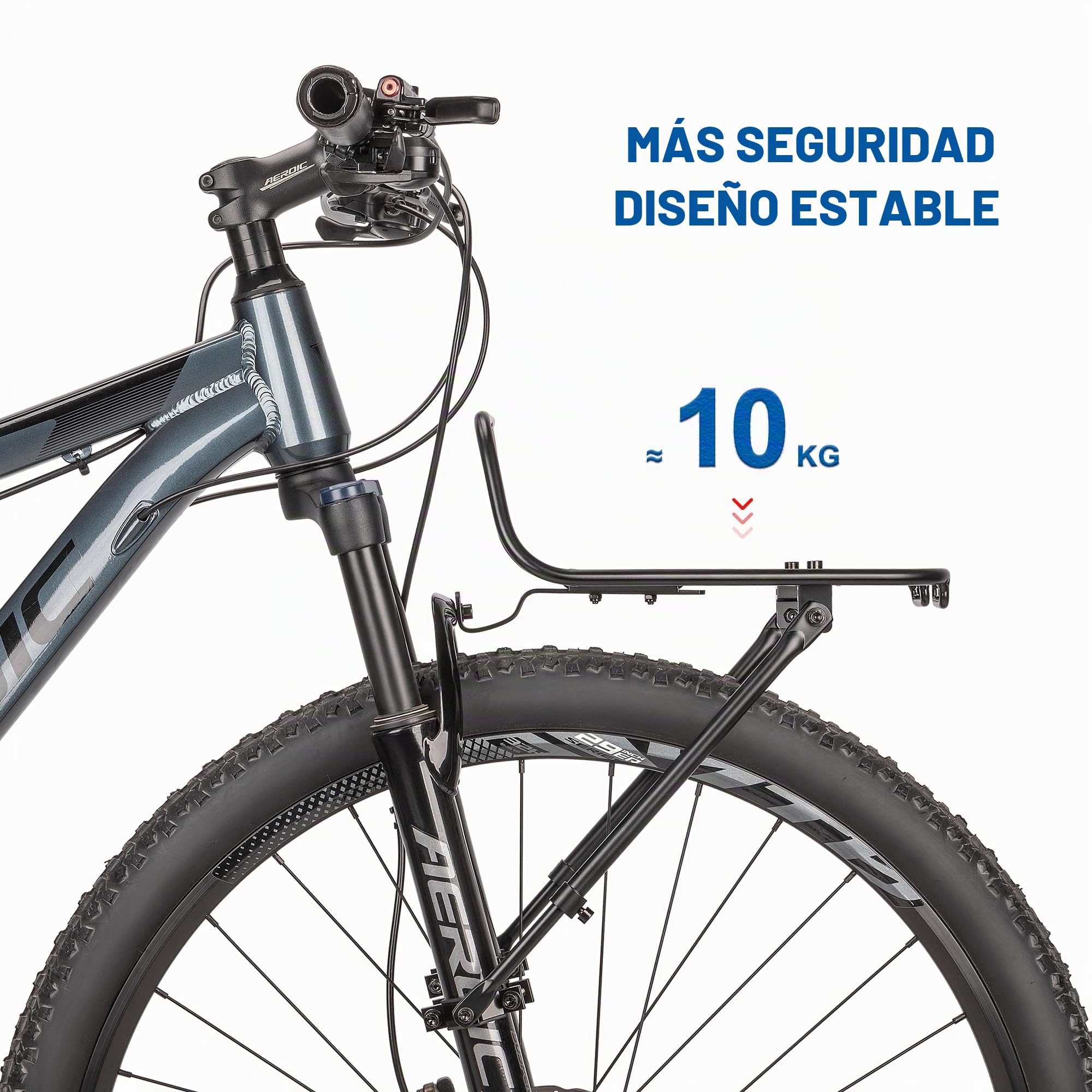 Portaequipajes delantero para bicicleta – Portacargas delantero para bicicleta con puntales – Bastidor de pizza de aluminio de montaje frontal para bicicletas de montaña, gravel y bicicletas de