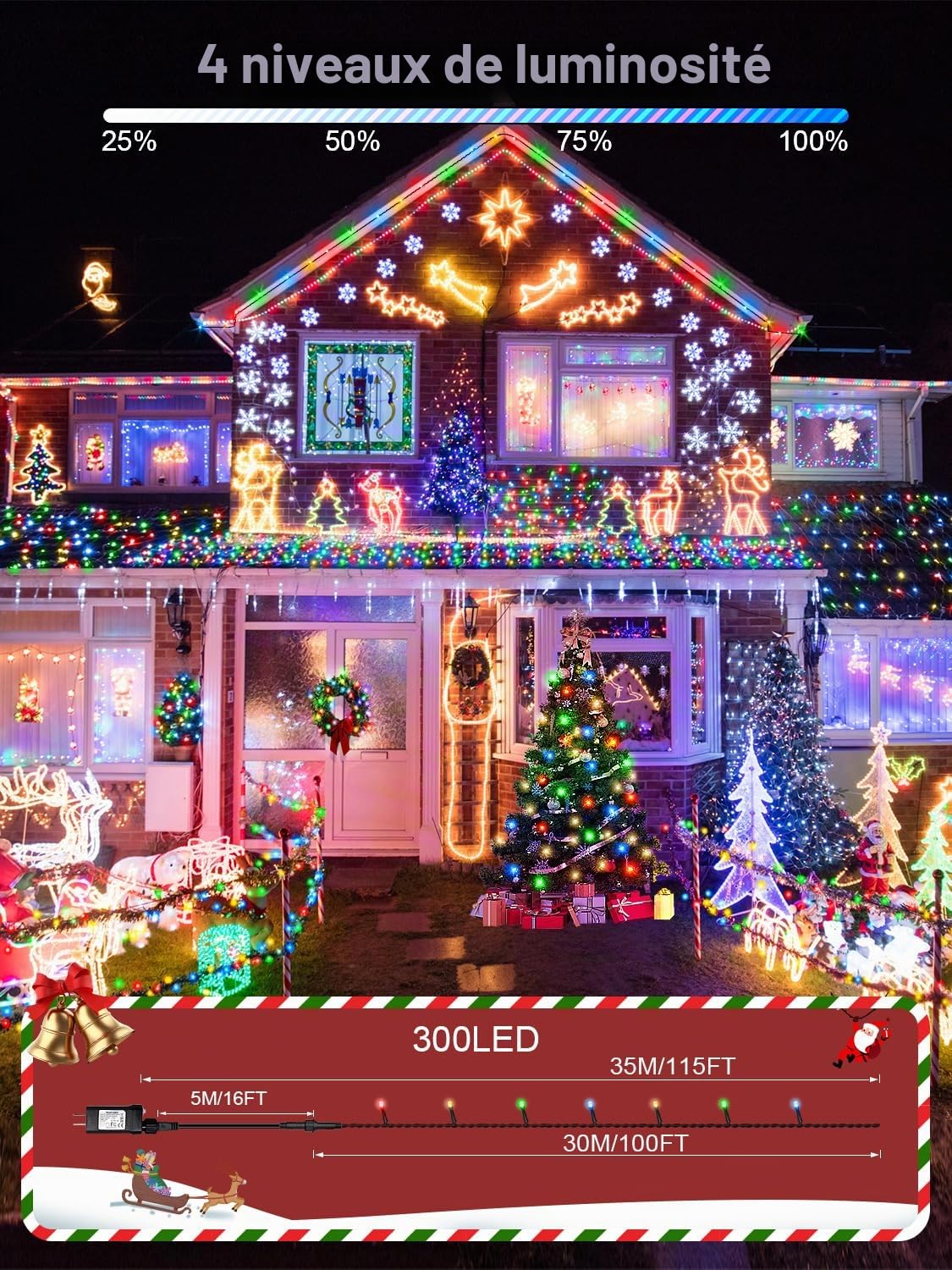 CGN Guirlande Lumineuse Exterieure de Noël, 35M 300 LED Guirlande Lumineuse Sapin Intérieur et Extérieure Étanche IP65, 8 Modes avec Télécommande Lumières Décoration Noël pour Jardin Fête Mariage