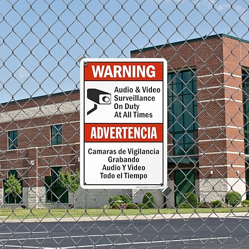 Miniatura 10 de SmartSign -S-9392-AL-14 Advertencia - Vigilancia de audio y video en servicio en todo momento  Aluminio de 10" x 14" - NegroRojo sobre Blanco