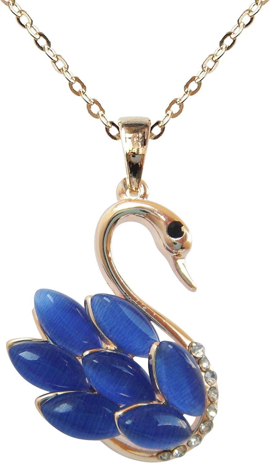 Navachi 18k Yellow Gold Plated Swan Bird Created-Opal Crystal Pendant Necklace 16"+2" - Image 3