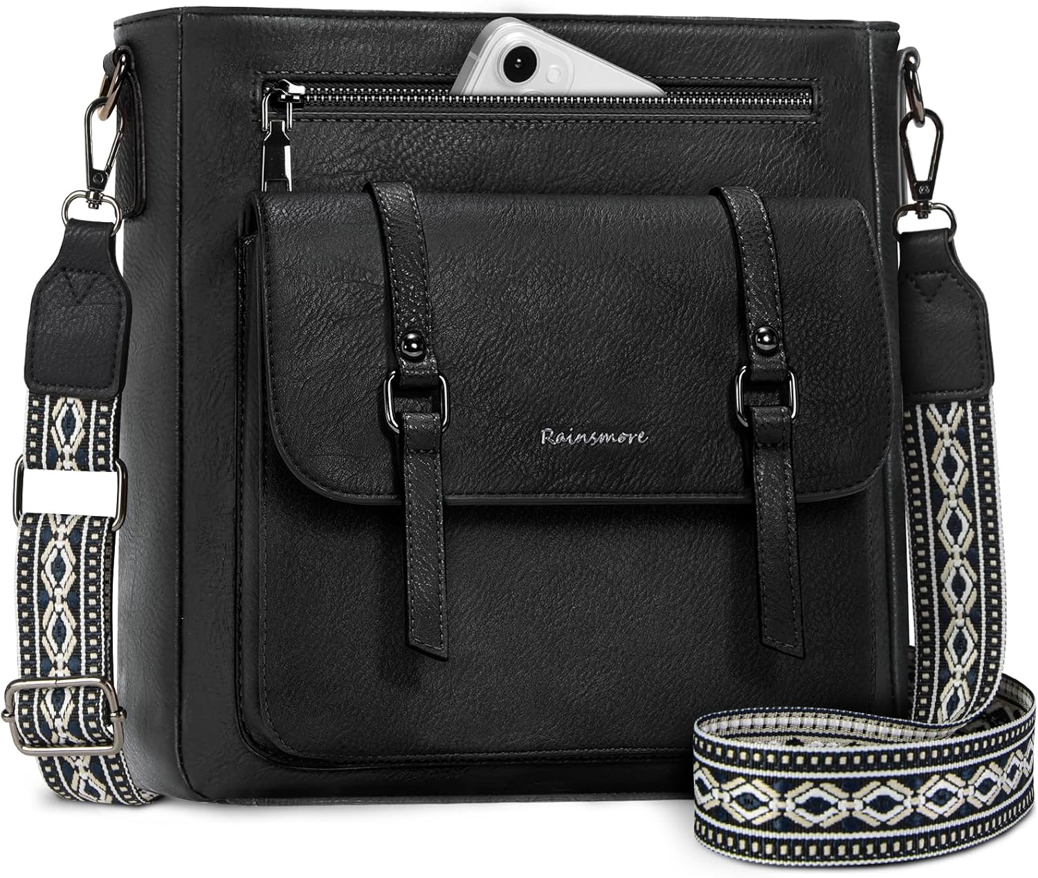 RAINSMORE Cross Body Bag Women Soft PU Leather Women’s Cross-body Bags Medium Crossbody Bags for Women Handbags & Shoulder Bag with Adjustable Wide Straps Black RAINSMORE Cross Body Bag Women Soft PU Leather Women’s Cross-body Bags Medium Crossbody Bags for Women Handbags & Shoulder Bag with Adjustable Wide Straps Black