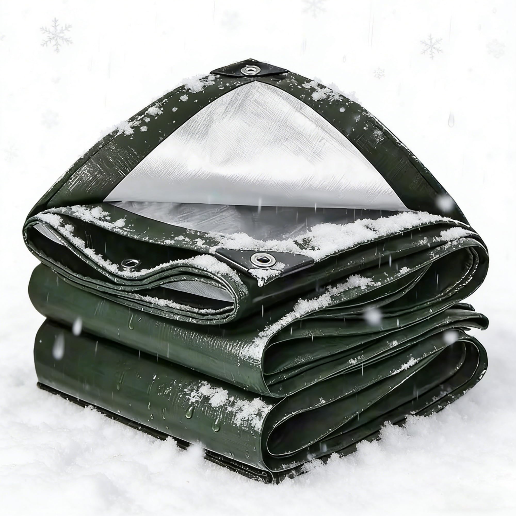 Tarpaulin Extra Heavy Duty Waterproof,200g/m² 3.2x3.6m Tarpaulin Cover Tarp Ground Sheet Mesh UV Resistant Cover,Reinforced Eyelets for Garden,Car,Pool,Camping,Wood,Furniture Protection Green silver