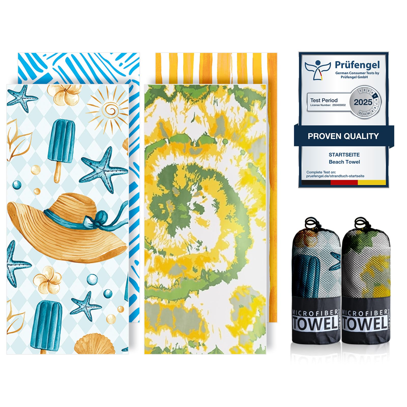 Microfibre Beach Towels for Adults, 200x90cm 2 Pack Extra Large Beach Towels in Gift Boxed, 250 GSM, Sand Free