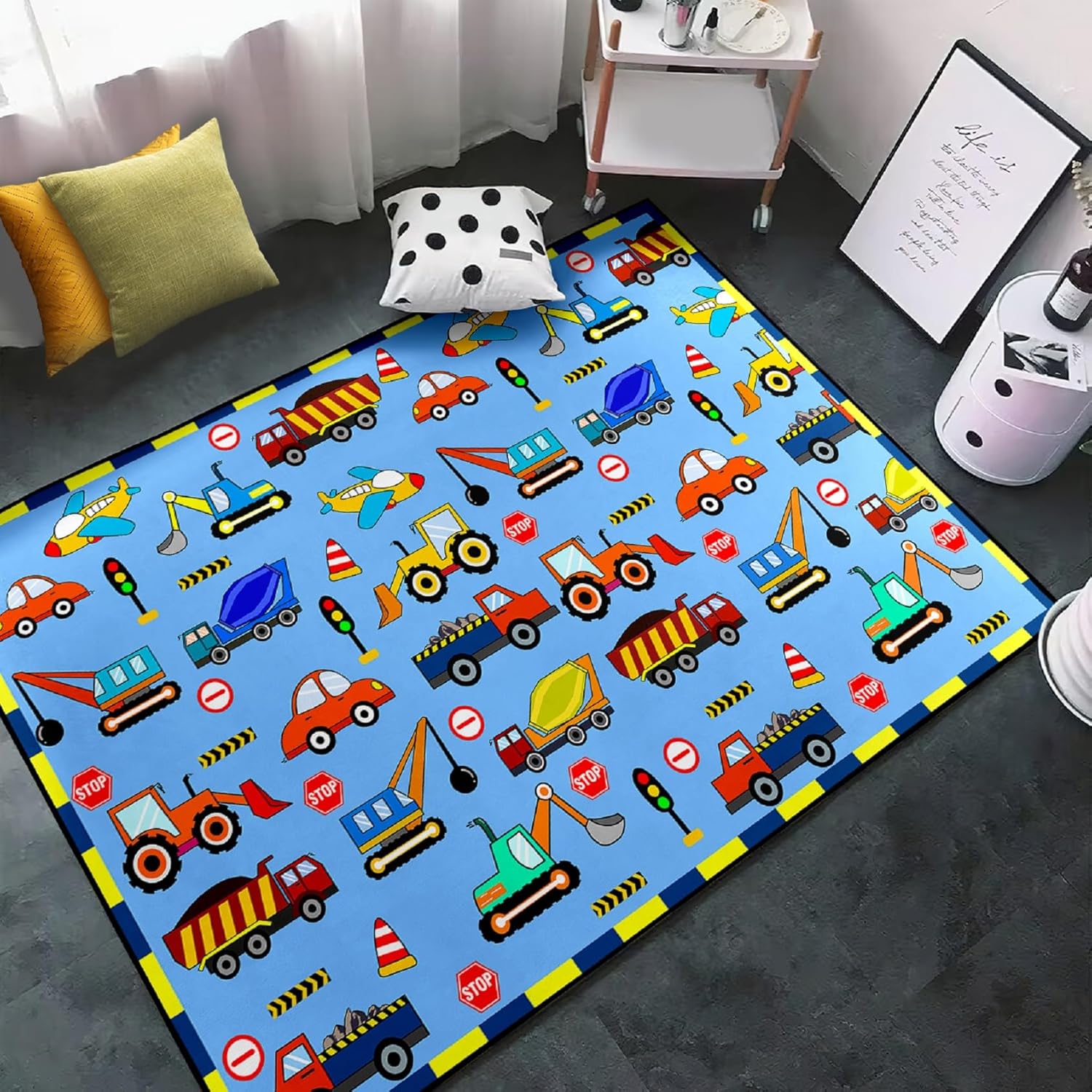 Car Rug for Boys Bedroom Cartoon Airplane Area Rug Car