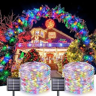 2 Kit 22M 400 Luzes solares de fio de LED ao ar livre, Luzes solares de fada à prova d'água com 8 modos de iluminação, Luzes solares ao ar livre para o Natal da árvore