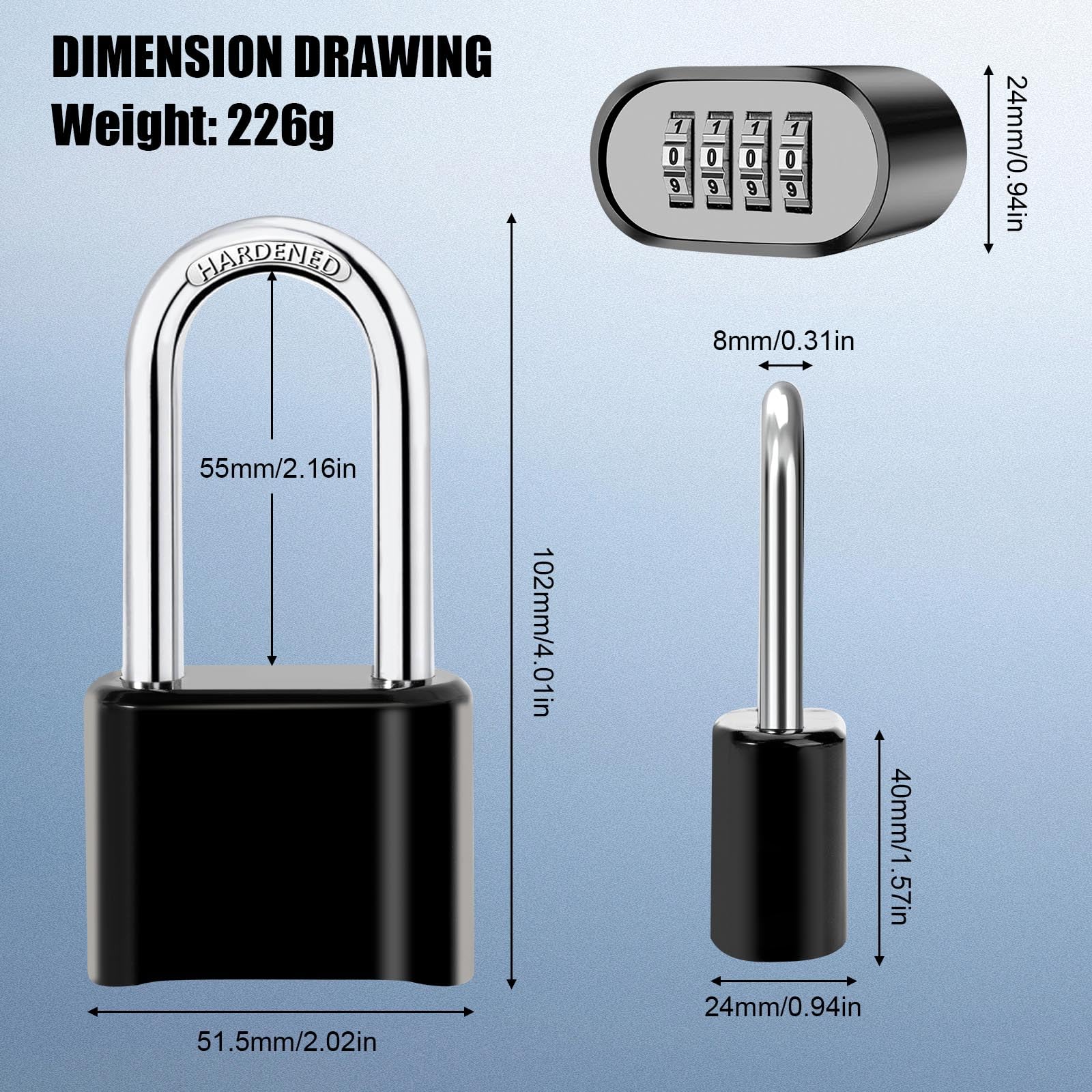 Heavy Duty Combination Padlock Weatherproof Outdoor Padlocks Long Shackle Code Padlock Combination Lock with 4 Digit Code for Fence School Garage Gate Gym - Image 2