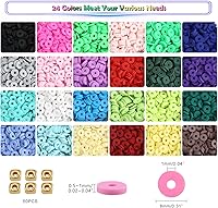 Vista 2 de 4500 Pcs Clay Beads for Bracelet Making kit, Flat Round Polymer Spacer heishi Beads for Jewelry Making Kit Bracelets Necklace (24 Colors 6mm)