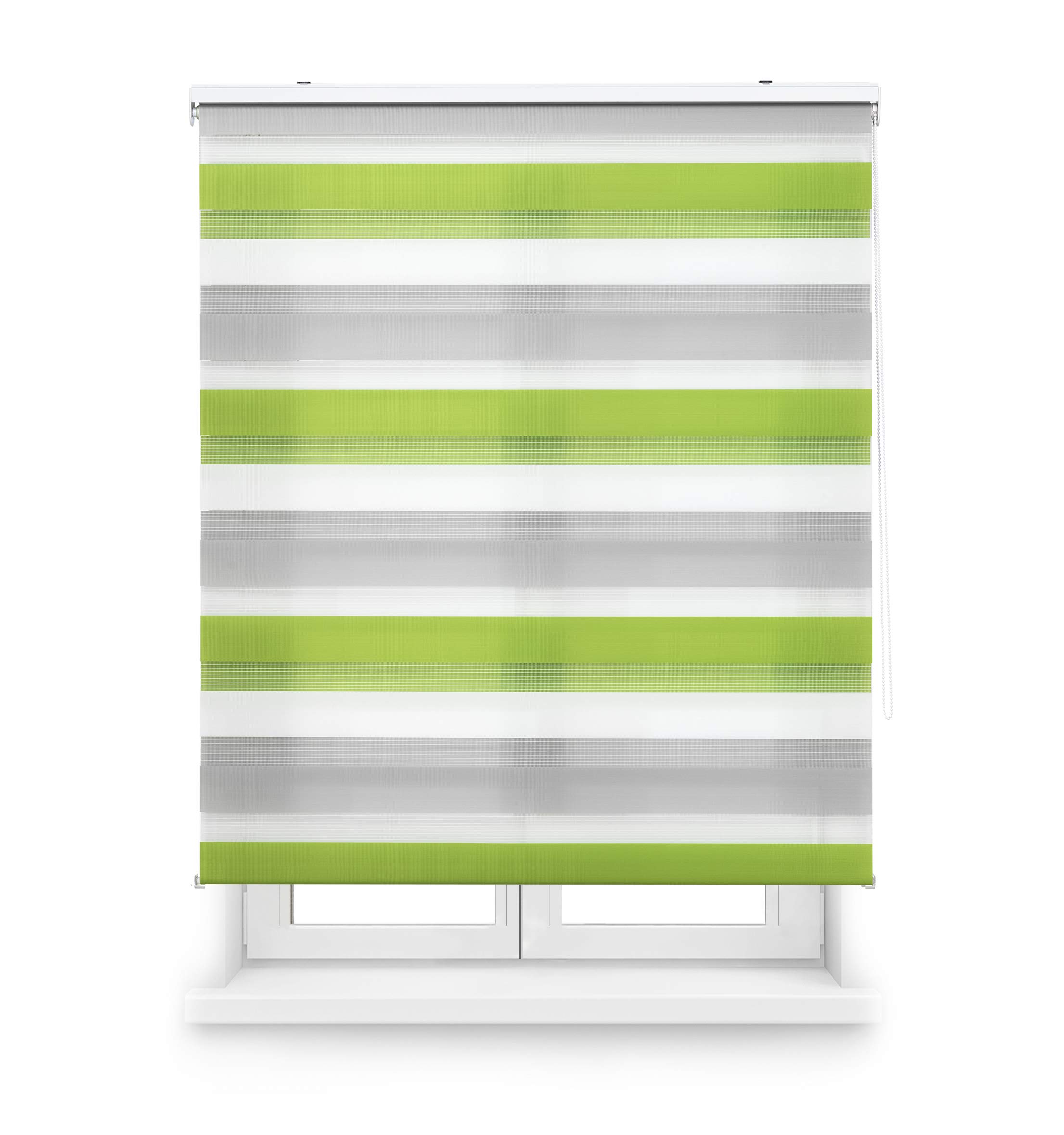 Estor Enrollable Noche y Día Doble Capa, Tamaño 160x180 cm (Ancho por Alto), Medida Tela 157x175 cm, Color Gris-Pistacho