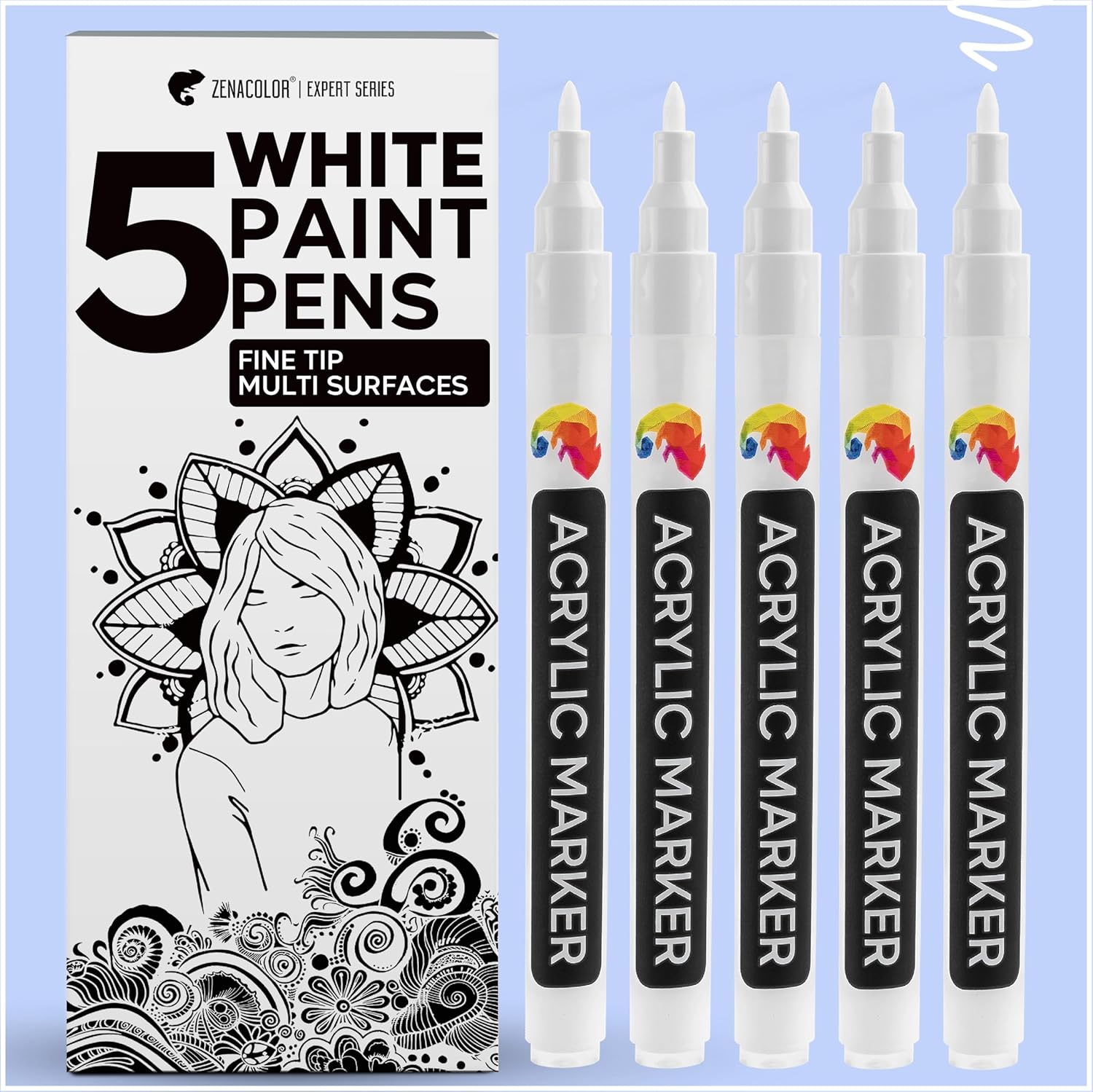 Zenacolor 5 White Paint Pen Fine Tip for Precision
