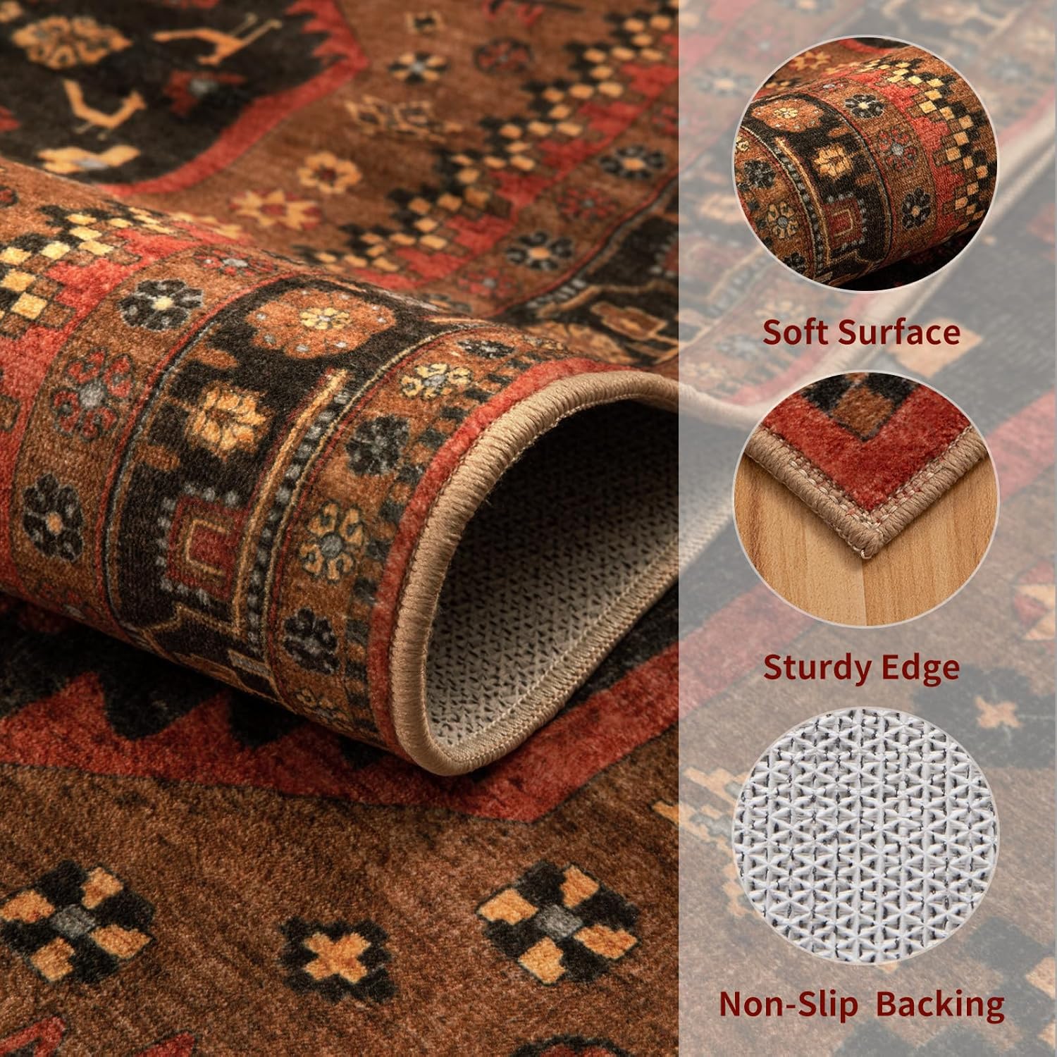 Ciicool Washable Non Slip Runner Rug, 2x6ft Hallway Rug Vintage Kitchen Rugs Red Carpet for Entrance Bedroom Bedside Living Room Kitchen Laundry Bathroom Decor - Image 4