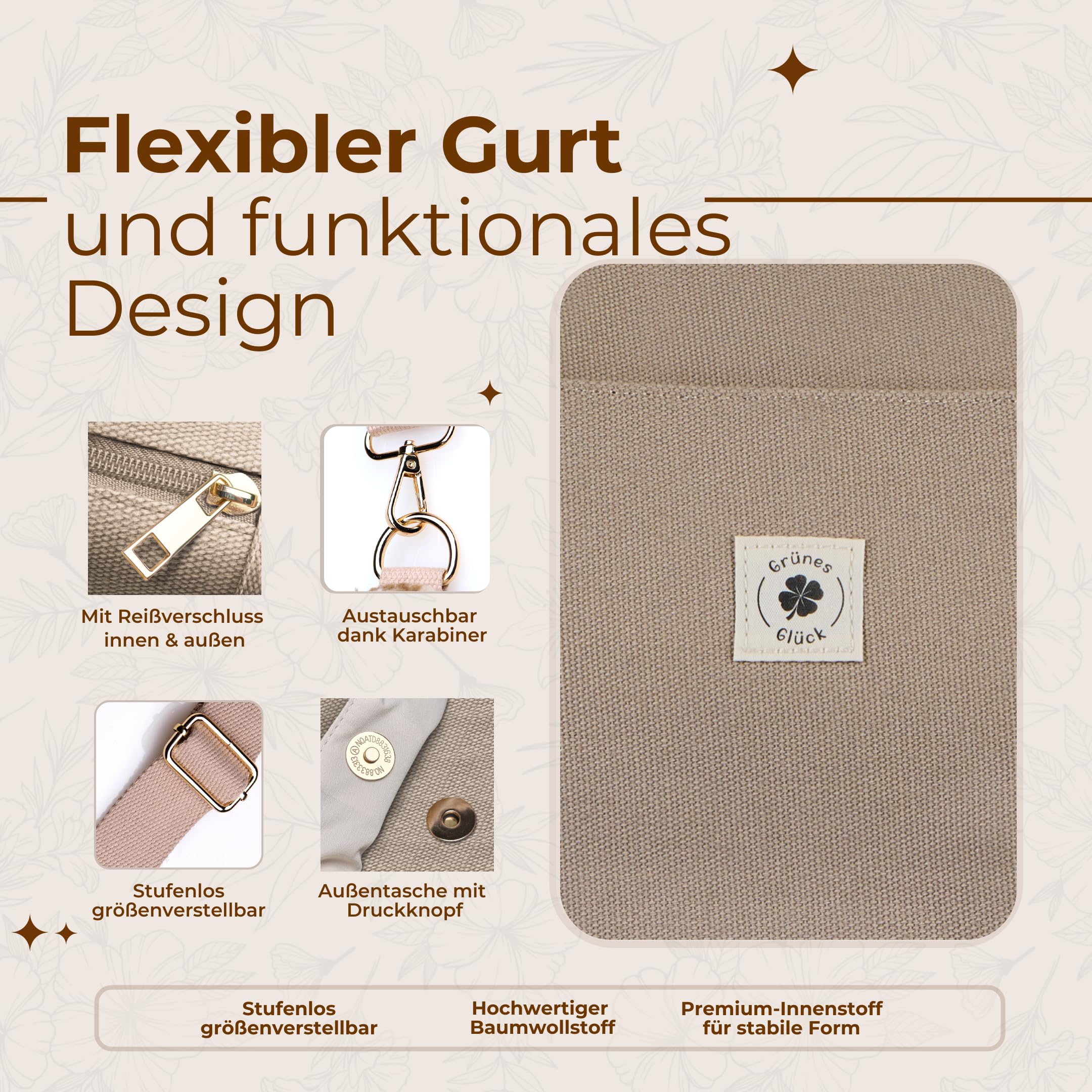 Canvas Moon Bag SMALL, Crossbody Bag, Umhängetasche Damen | Moonbag mit Innen- & Außentasche, verstellbarem Gurt – klein, praktisch und stilvoll.